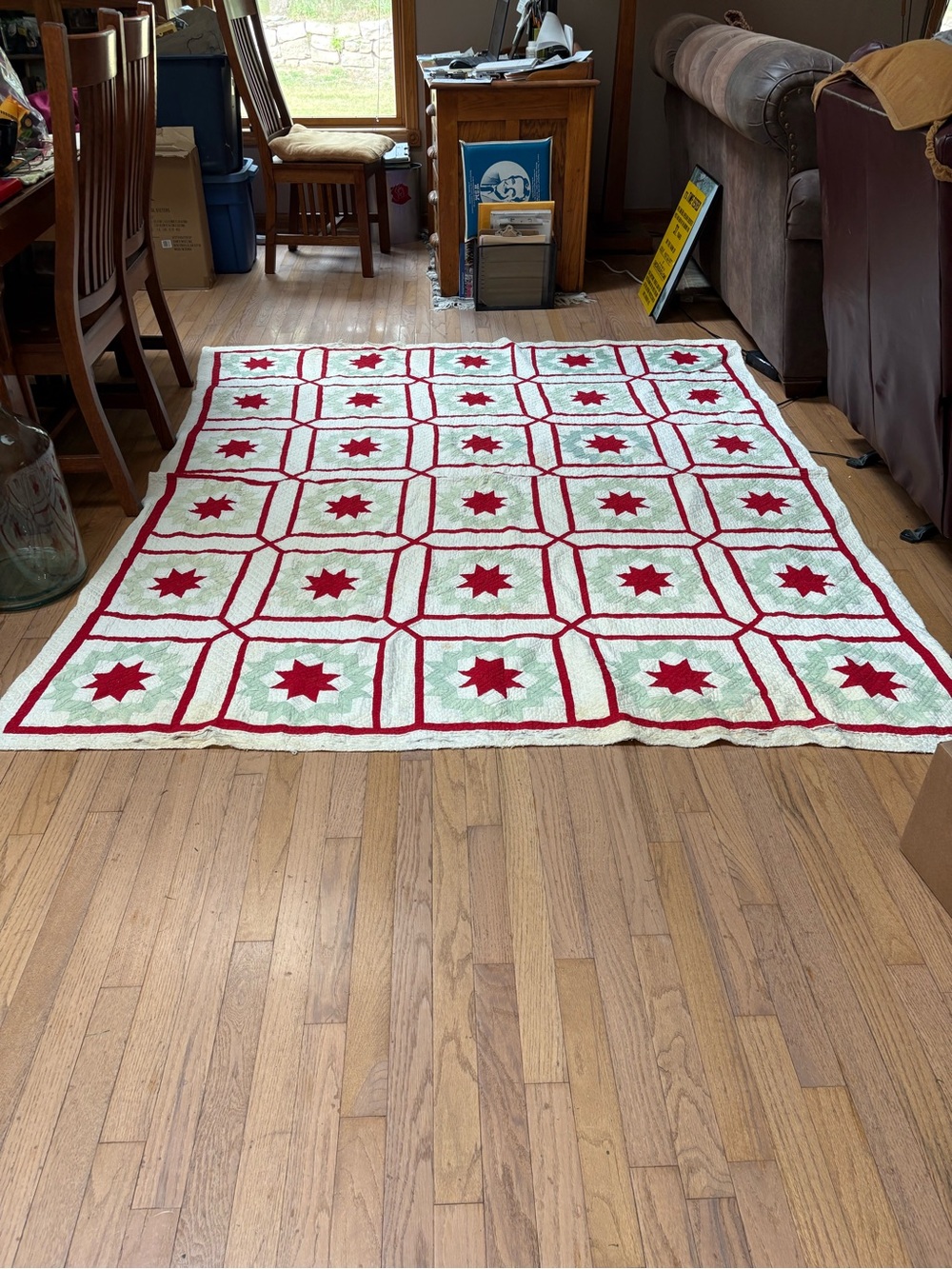 Handmade Holiday Star Quilt - Red and White